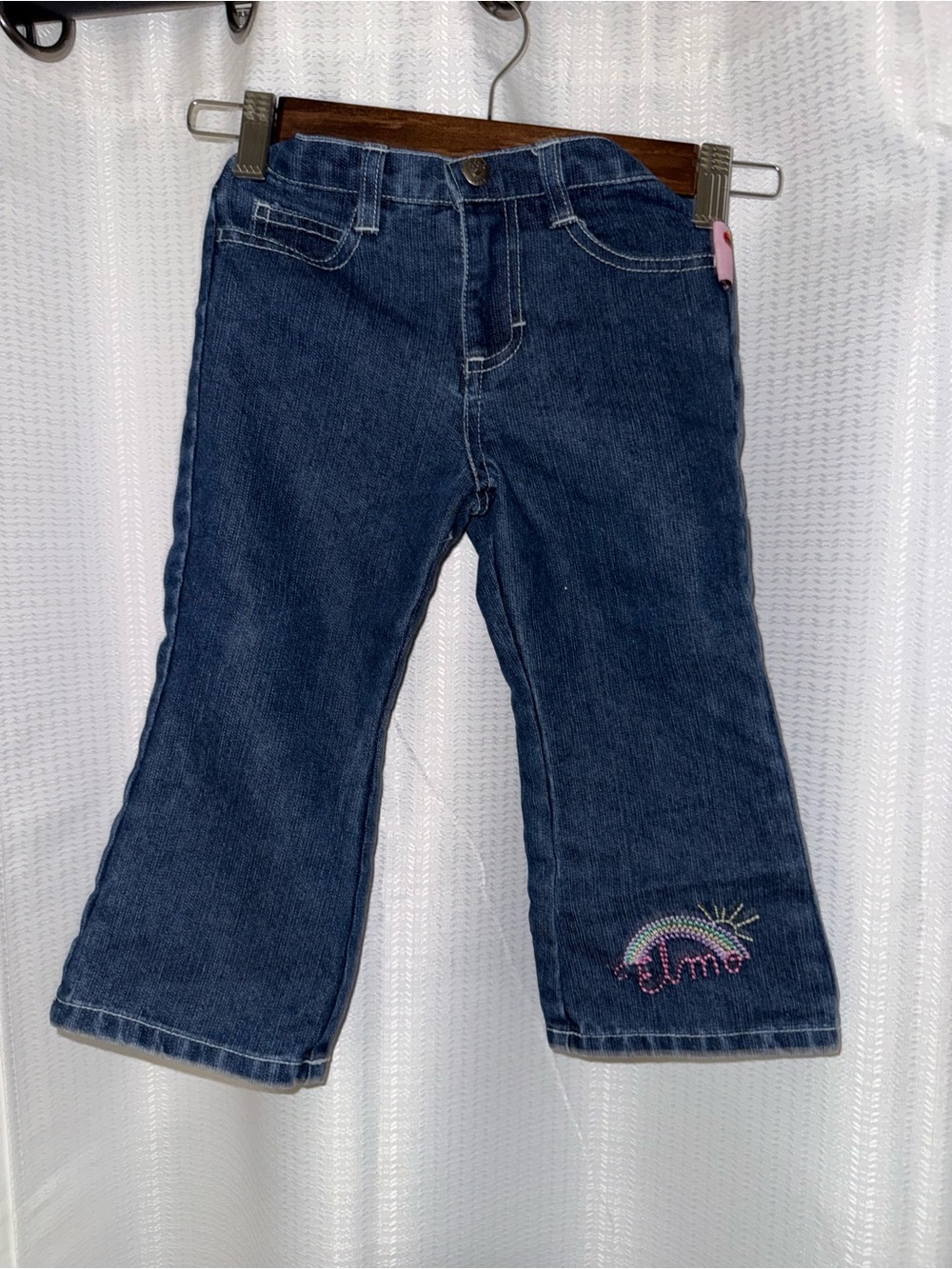 Nanette Lepore Dark Blue Denim Jeans with Rainbow Embroidery Elmo vintage 3t
